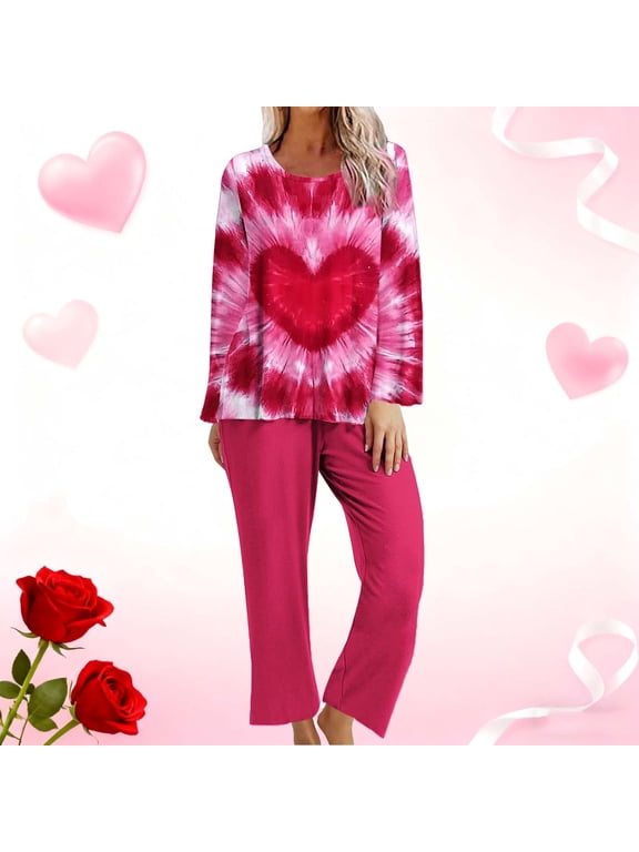 Pajamas for Women Set Pjs Lounge Set Soft Long Sleeve Tops and Sleep Pants with Pocket Hot Pink