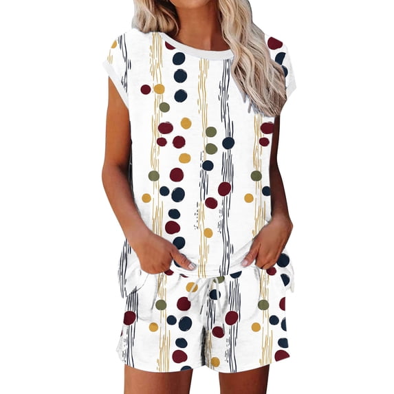 uublik Pajamas for Women Short Sleeve Shirt with Short Pajama Pant Set Soft PJ Loungewear