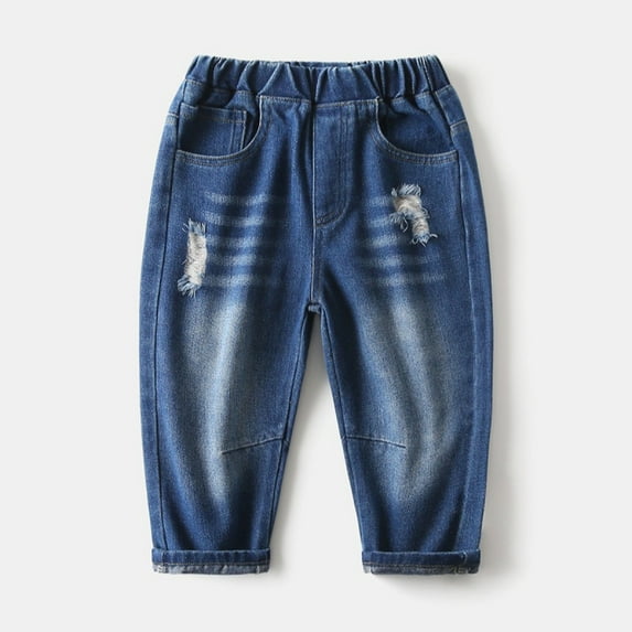 uublik Pants Boys Size 3T-9 Elastic Waist Jeans Stretch Fashion Denim Pants Dark Blue