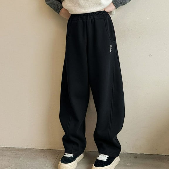 uublik Pants Girls Size 8-16 Fleece Lined Sweatpants Casual Trendy Workout Sweat Pants Fall Winter Workout Trousers Black