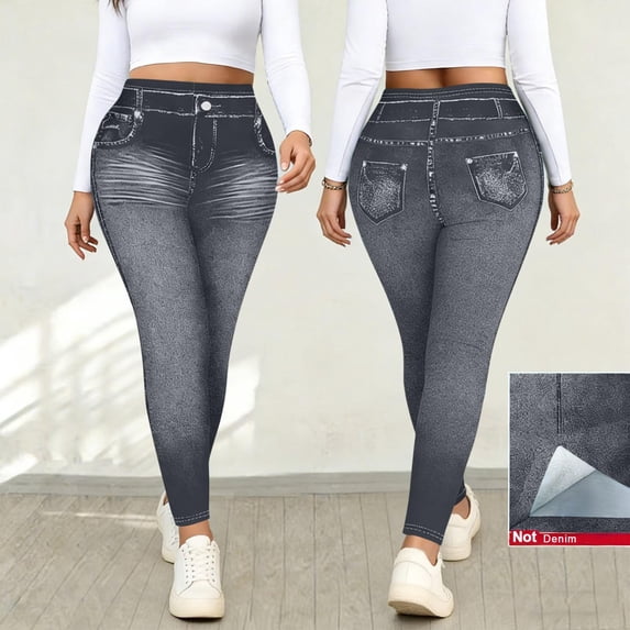 uublik Pants Leggings for Women High Waisted Jeggings Pants Stretchy Skinny Pants Leggings Denim Pants, Gray