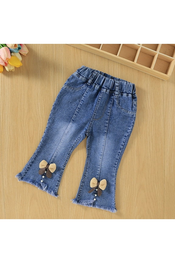 Pants for Girls 1-6 Years Flare Bell Bottom Jeans Pants Wide Leg Denim Pants for Casual Wear Yellow