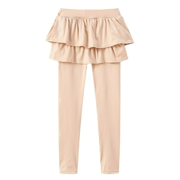 uublik Pants for Girls Double Ruffles Ruched Panty Dance Pants Trousers Beige, Size 18M-7