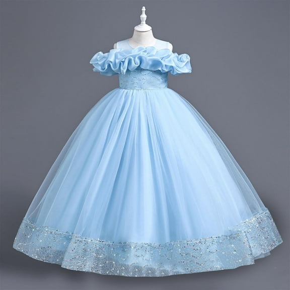 uublik Party Dress for Girls Size 7-13 Sleeveless Tulle Dresses Kids Birthday Formal Wedding Pageant Princess Dress Blue