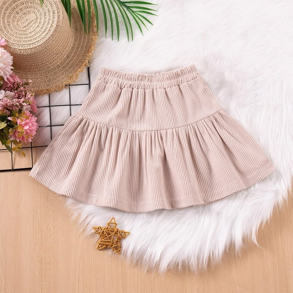 uublik Pleated Skirt for Girls Beige Mini Skirts High Elastic Waisted Tiered Ruffle Skirt Size 1T-7