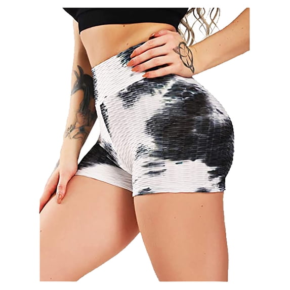 uublik Plus Size Shorts for Women Super Soft Butt Lifter Tie Dye Work Out Shorts Gym White