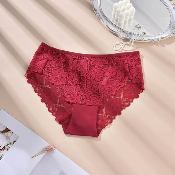 uublik Plus Size Thongs for Women Red No Show Lace Thong Underwear Stretch Breathable High Rise Panties