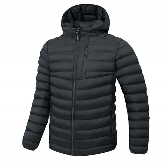 uublik Puffer Jacket Men Winter Warm Snow Coat Windbreaker Hooded Work Outerwear Snowboarding Jackets Black