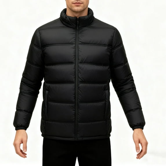 uublik Puffer Jacket Men Winter Warm Snow Coat Windbreaker Hooded Work Outerwear Snowboarding Jackets Black