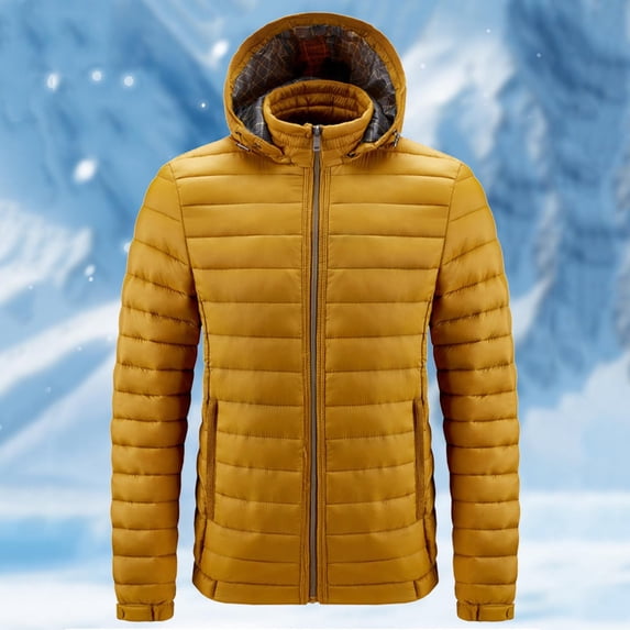 uublik Puffer Jacket Men Winter Warm Snow Coat Windbreaker Hooded Work Outerwear Snowboarding Jackets Yellow