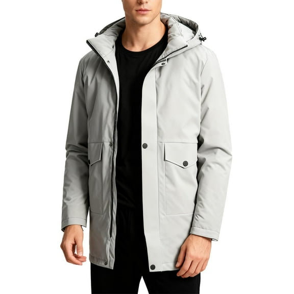 uublik Puffer Jacket Mens Winter Warm Snow Coat Windbreaker Hooded Work Outerwear Snowboarding Jackets Khaki