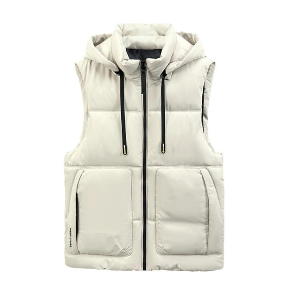 uublik Puffer Vest Men Warm Quilted Sleeveless Outerwear for Work Casual Travel Beige