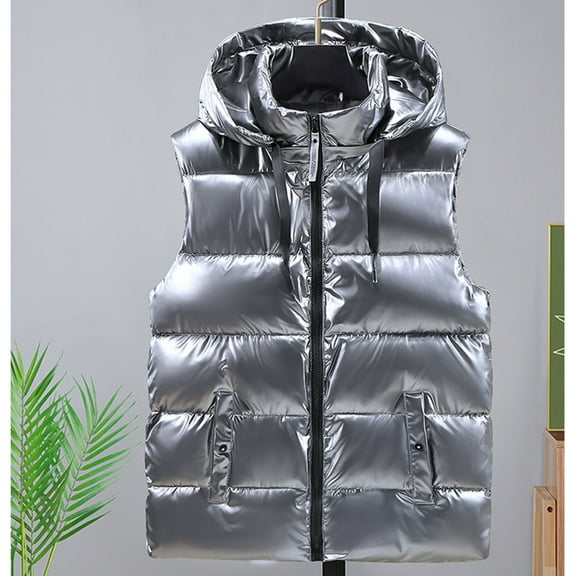uublik Puffer Vest Men Warm Quilted Sleeveless Outerwear for Work Casual Travel Silver