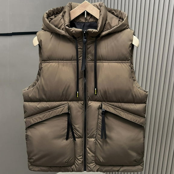 uublik Puffer Vest Men With Hood Warm Quilted Sleeveless Outerwear for Work Casual Travel Coffee