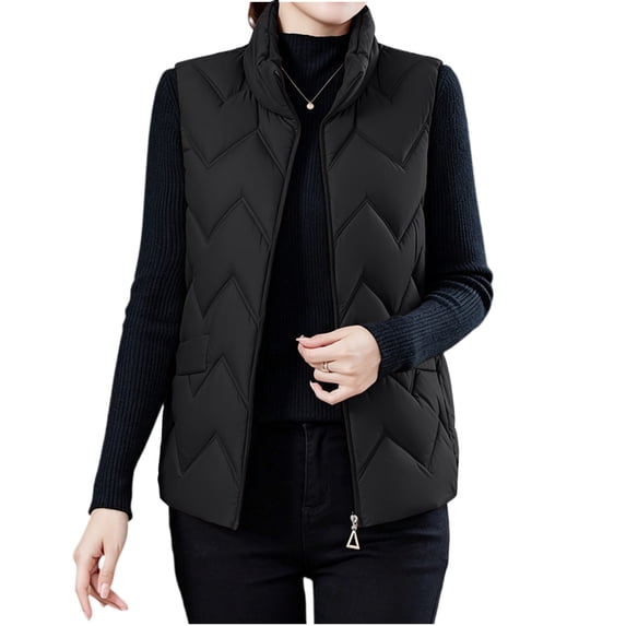 uublik Puffer Vest Women Black Lightweight Quilted Sleeveless Stand Collar Zip Up Winter Jackets