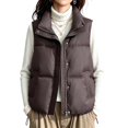 thumbnail image 1 of uublik Puffer Vest Womens Coffee Lightweight Quilted Sleeveless Stand Collar Zip Up Winter Jackets, 1 of 7