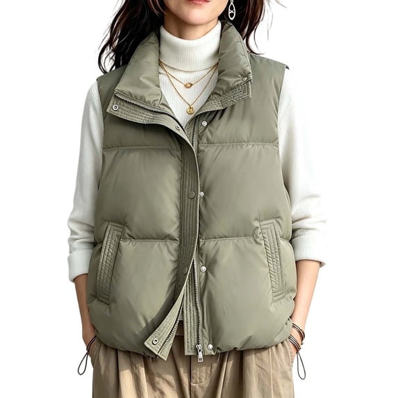uublik Puffer Vest Womens Green Lightweight Quilted Sleeveless Stand Collar Zip Up Winter Jackets