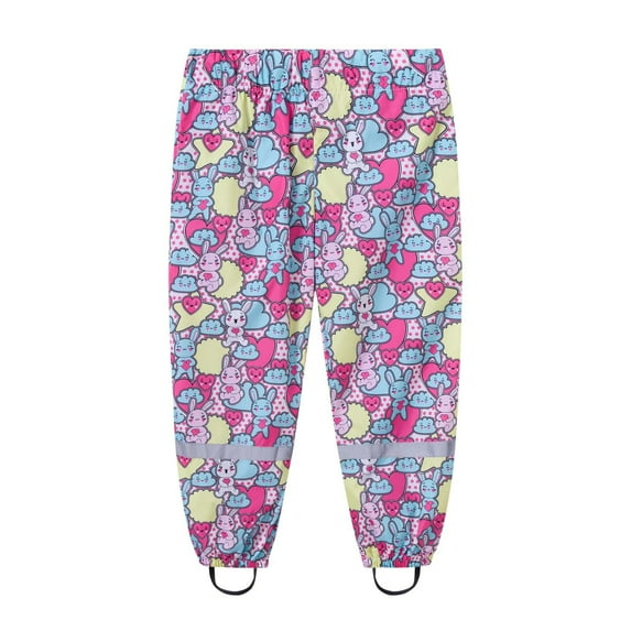 uublik Rain Pants for Boys Girls Waterproof Print Raincoat Student Outdoor Pants Trousers Hot Pink, Size 2T-10