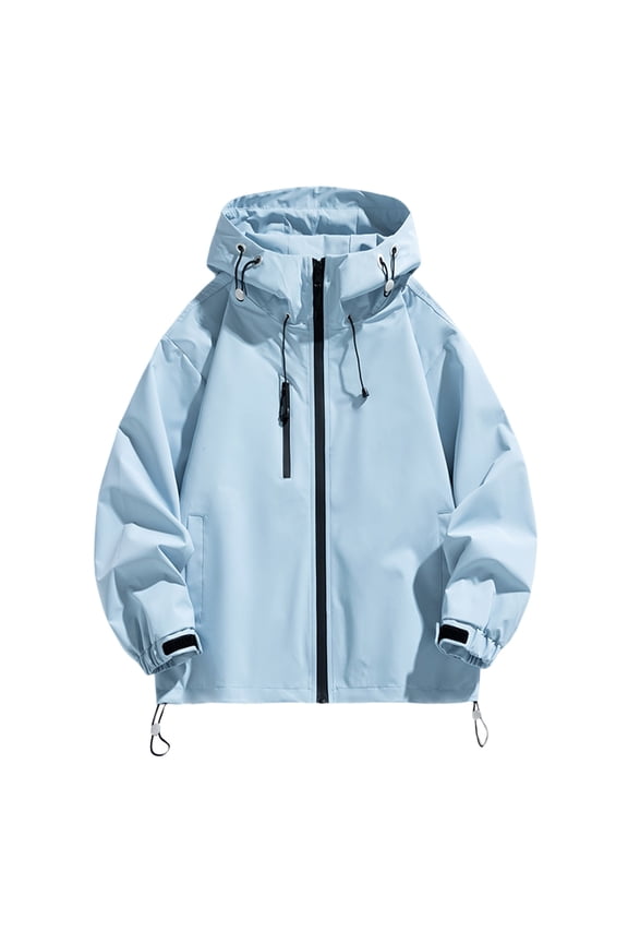 Rainjacket Women Waterproof Waterproof Windbreaker Running Lightweight Cycling Jacket with Hooded Light Blue Clothes