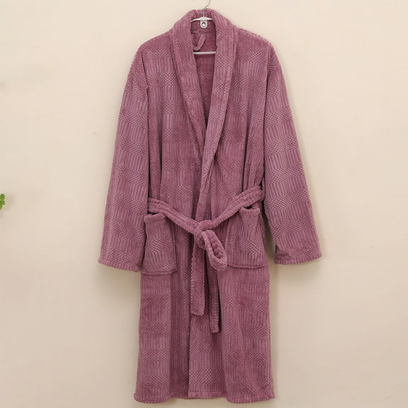 uublik Robe for Her Flannel Robes Casual Long Sleeves Robes Winter Woman Bathrobe Nightwear Brown