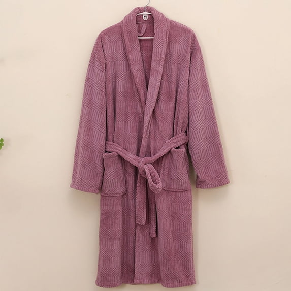uublik Robe for Her Flannel Robes Casual Long Sleeves Robes Winter Woman Bathrobe Nightwear Brown