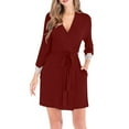 thumbnail image 1 of uublik Robe for Women 3/4 Sleeve Sleepwear Soft Loungewear with Pockets Wine, 1 of 6