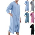 thumbnail image 1 of uublik Robes for Men Button Down House Coat Nightgown V Neck Comfy 3/4 Sleeve Housecoat Sleep Shirt, Blue, 1 of 3