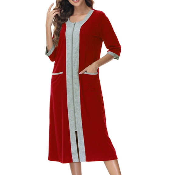 uublik Robes for Women Bathrobe 3/4 Sleeve Sleepwear Soft Loungewear with Pockets Wine