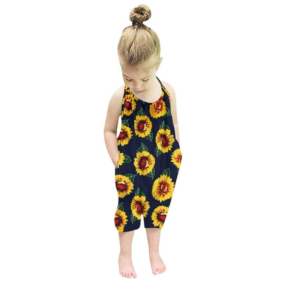 uublik Romper for Girls Sleeveless Summer Romper Jumpsuit Playsuit Clothes Yellow, Size 1T-6