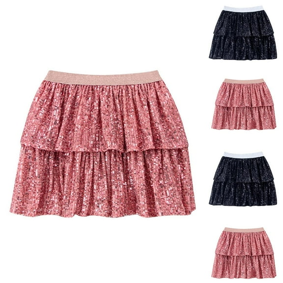 uublik Ruffle Skirt Girls Pink Sequin Skirt Birthday Holiday Party Girls Short Skirt Size 6M-4T
