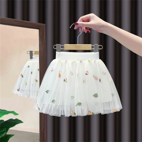 uublik Ruffle Skirt Girls White Layered Mesh Skirt Party Birthday Dance Princess Skirt Size 1T-8