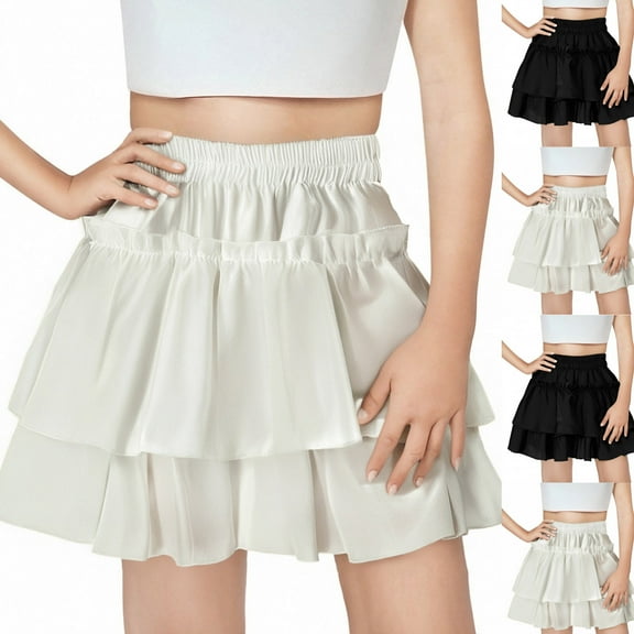 uublik Ruffle Skirts for Girls White Mini Skirts High Elastic Waisted Tiered Ruffle Skirt Size 3T-12
