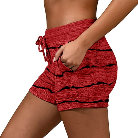 uublik Running Shorts Women Casual Elastic Waist Shorts High Waisted Wide Leg Lightweight Beach Shorts Red