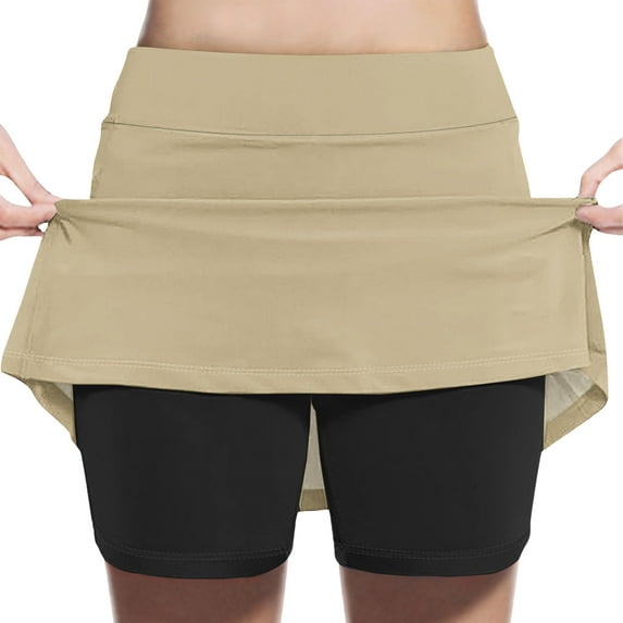 uublik School Skirts for Girls Beige Tennis Skirts Golf Skort Athletic Dance Running School Sport Skirts with Shorts Size 2T-12