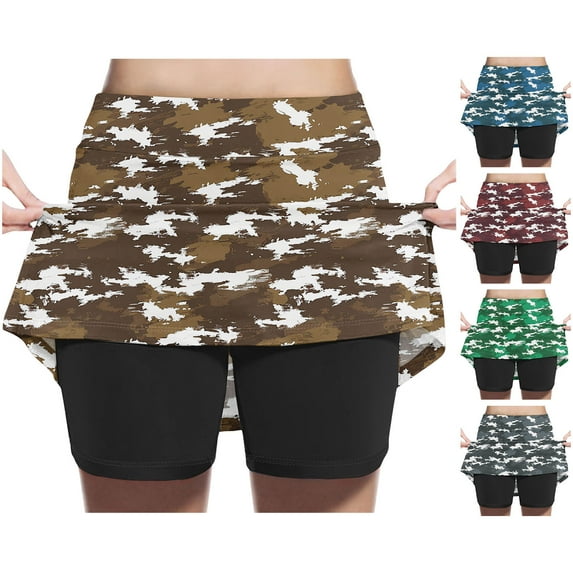 uublik School Skirts for Girls Brown Tennis Skirts Golf Skort Athletic Dance Running School Sport Skirts with Shorts Size 2T-12