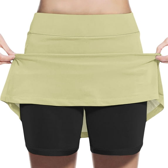 uublik School Skirts for Girls Yellow Tennis Skirts Golf Skort Athletic Dance Running School Sport Skirts with Shorts Size 2T-12