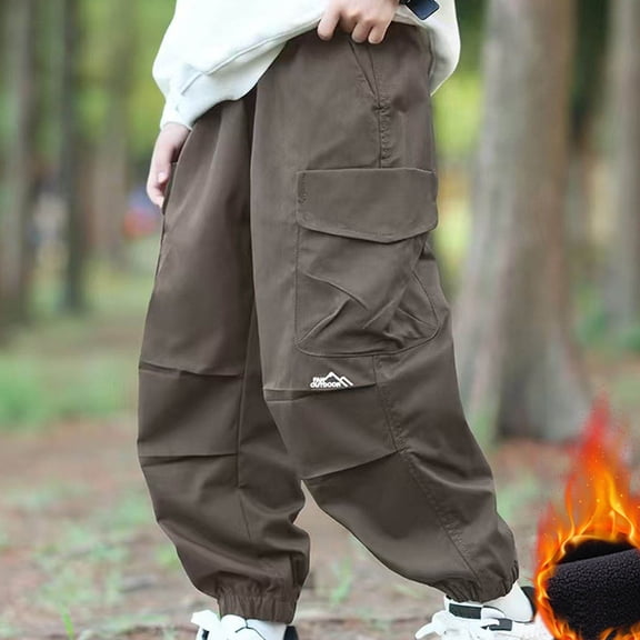 uublik School Uniforms for Boys Pants Size 6-16 Fleece Lined Sweatpants Casual Trendy Workout Sweat Pants Fall Winter Workout Trousers Brown