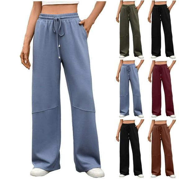 uublik Scrubs Pants for Women Blue High Waist Loose Sweatpants Casual Lounge Yoga Workout Palazzo