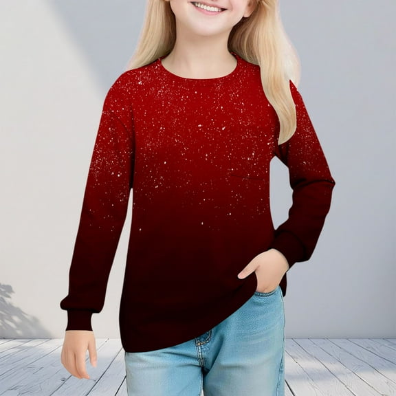 uublik Shirts for Girl Kids Crewneck T-Shirts Tops Cute Fall Blouse Tees Size 5T-14 Wine