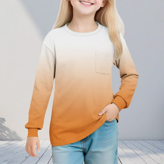uublik Shirts for Teens Girls Kids Crewneck T-Shirts Tops Cute Fall Blouse Tees Size 5T-14 Orange