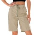 thumbnail image 1 of uublik Short Pants for Women Summer Comfy Elastic Waist Drawstring Casual Shorts with Pockets, Khaki, 1 of 6