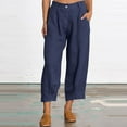 thumbnail image 1 of uublik Shorts Women Casual Linen with Pockets Super Soft Casual Shorts Navy, 1 of 5