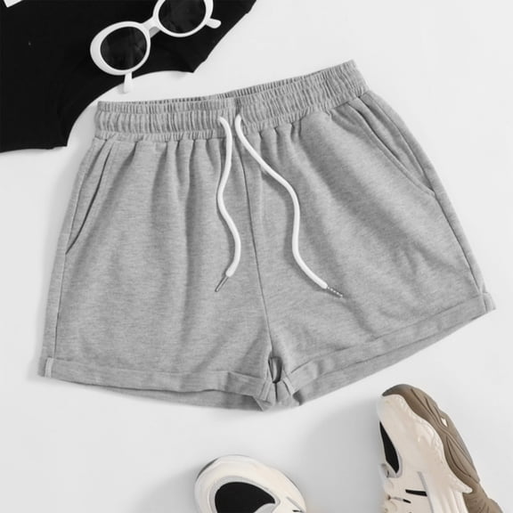 uublik Shorts Women Loose with Pockets Super Soft Drawstring Shorts Casual Gray