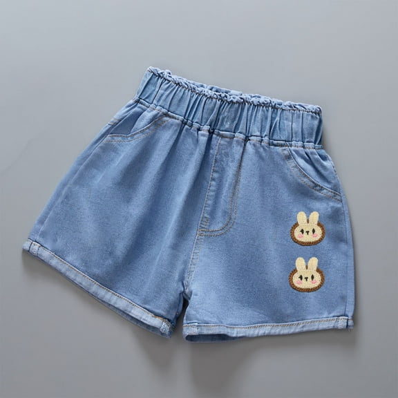uublik Shorts for Little Girls Size 3T-11 Straight Leg High Waist Denim Shorts Blue