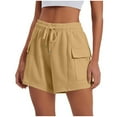 thumbnail image 1 of uublik Shorts for Women Elastic Waist Drawstring Loose Wide Leg Shorts Summer Casual Beach Clothes Khaki, 1 of 3