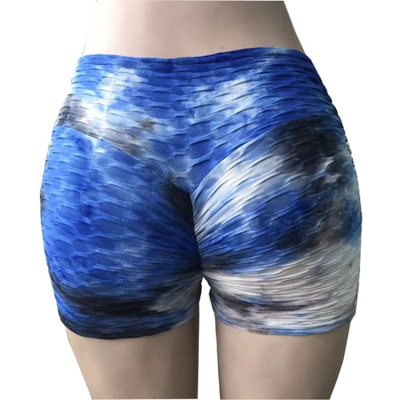 uublik Shorts for Women Trendy Butt Lifting Tie Dye Super Soft Yoga Shorts Blue