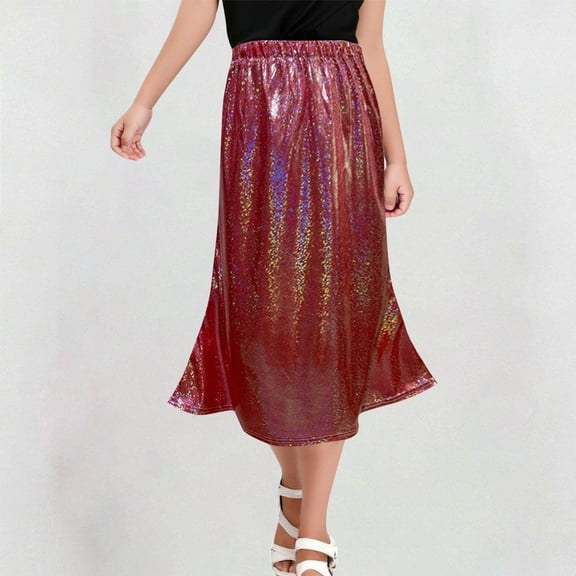 uublik Skirts for Girls Midi Length Red Sequin Skirt Birthday Holiday Party Girls Midi Skirt Size 3T-16