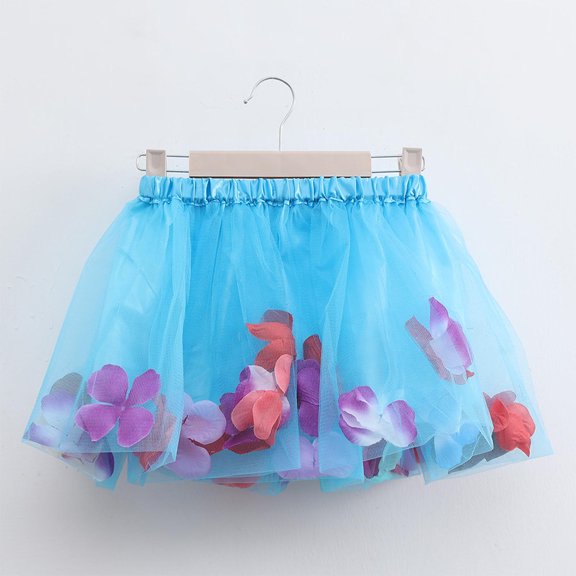 uublik Skirts for Girls Trendy Light Blue with Shorts Layered Tutu Skirt Dance Dress Ruffle Tiered School Size 3T-8