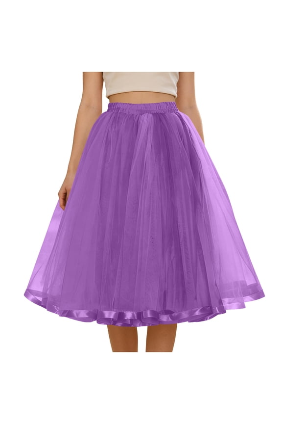 Skirts for Women Knee Length Midi Long Tulle Skirt Tutu A-Line Mesh Layered High Elastic Waist Dance Skirts Watermelon Red