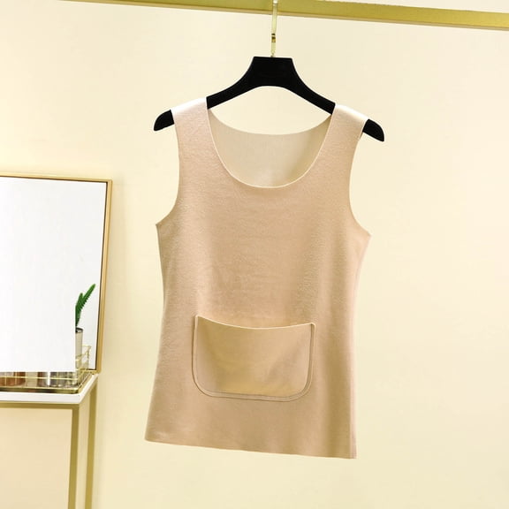 Asgosdo Sleeveless Undershirt Women Underwear Tops Sleeveless Undershirt for Women Camisole Warm Base Layer, Beige